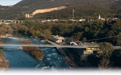 Footbridge over the Isonzo River in Salcano